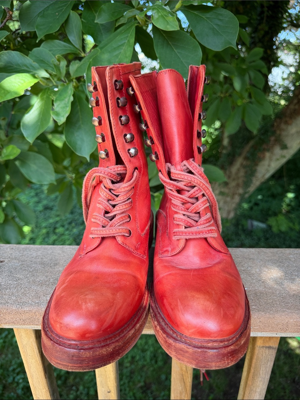 Free People Red Leather Combat Boots - Picture 4 of 6